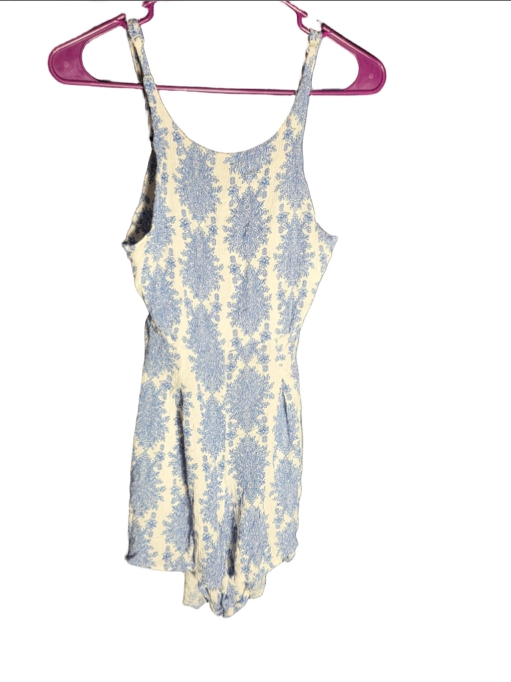 Women's Unbranded White Blue Floral Romper xl coastal beach cottagecore boho